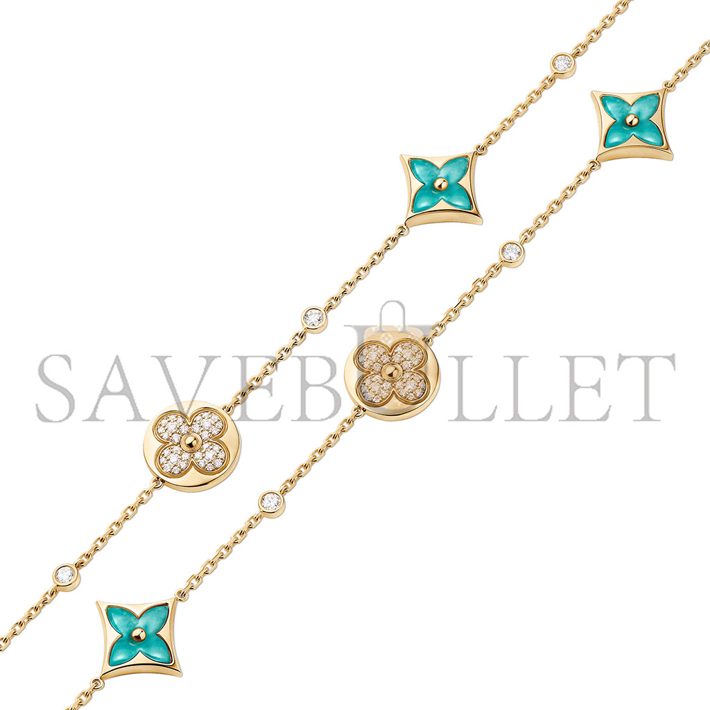 l**is V*t*n color blossom bb multi-pattern long necklace, yellow gold, amazonite and diamonds q94887